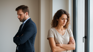 Mann und Frau steht mit Rücken zu einender im raum. Ein Symbolbild für Silent Treatment